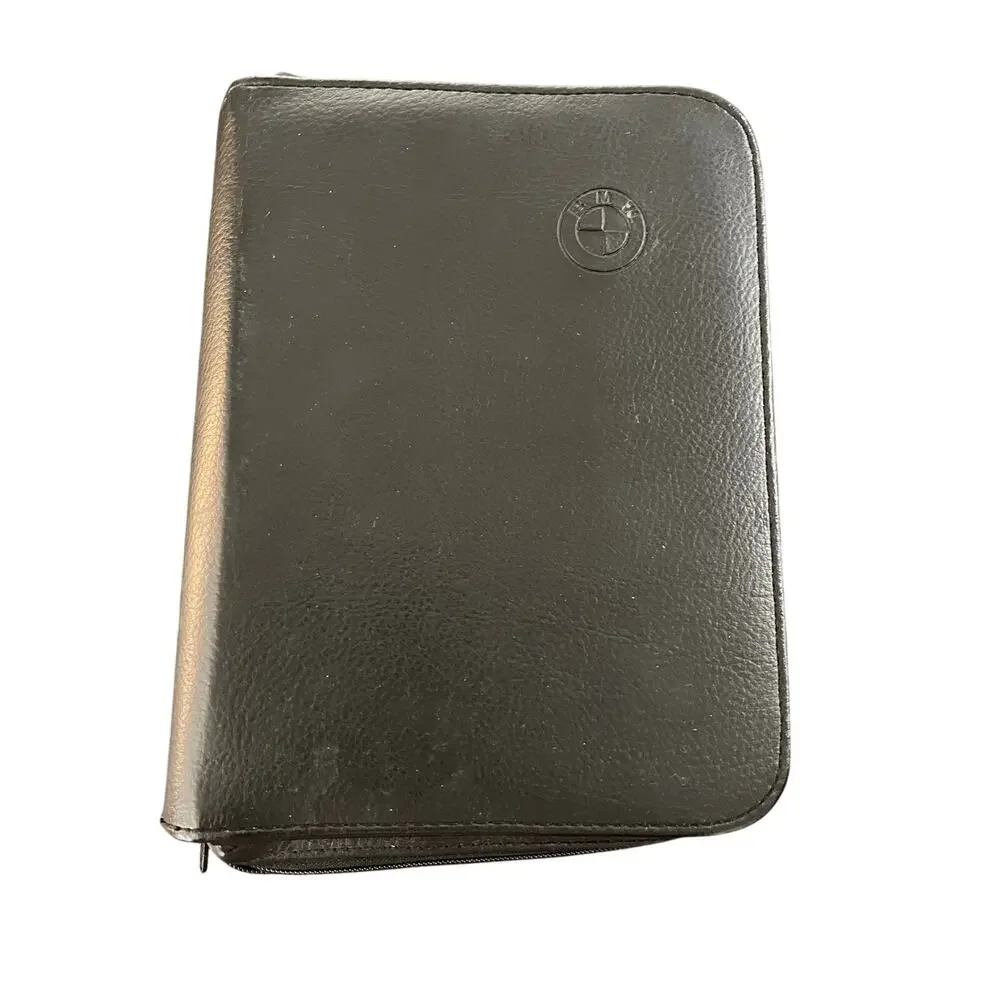BMW Leather Owners Manual Cover Black Zipper Binder Y2K Models